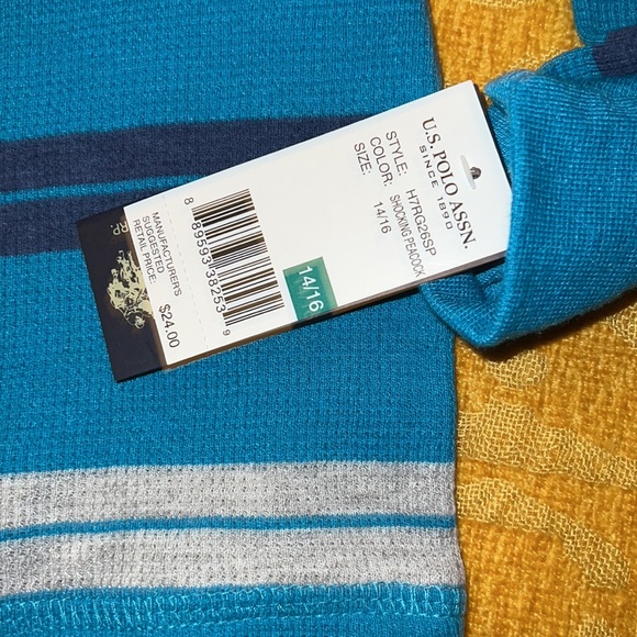 U.S. Polo Assn-Shocking Peacock Striped Thermal Long-Sleeve Top- Boys 14-16 NWT - Picture 4 of 5